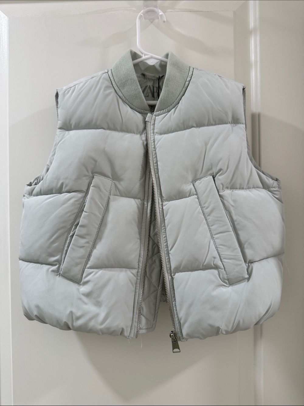 Zara Light Green Quilted Puffer Vest